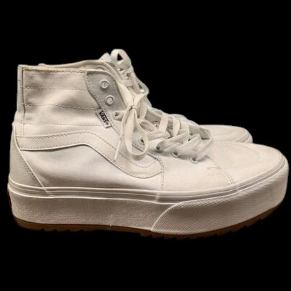 Vans Sk8-Hi‎ Stacked Platform Sneakers Women’s 11 White Canvas High Top Shoes